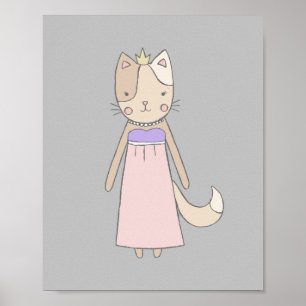 Katzen-Comic-Mädchen Prinzessin rosa Kinderzimmer Poster