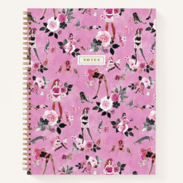 KATZEN-DAME FLORAL Hot Pink Notizblock