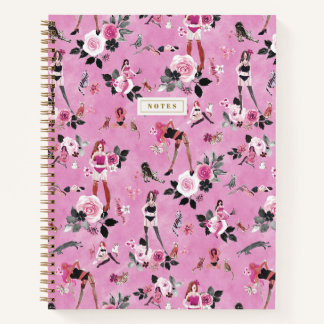 KATZEN-DAME FLORAL Hot Pink Notizblock