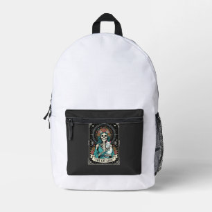 Katzen-Dame-Skelett-Tarot-Blumen-Gotisch Bedruckter Rucksack