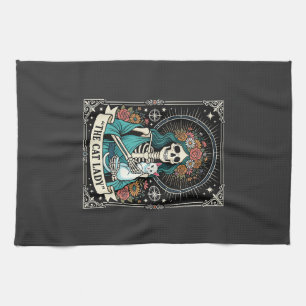 Katzen-Dame-Skelett-Tarot-Blumen-Gotisch Geschirrtuch