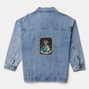 Katzen-Dame-Skelett-Tarot-Blumen-Gotisch Jeansjacke