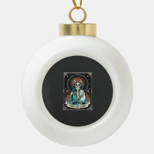 Katzen-Dame-Skelett-Tarot-Blumen-Gotisch Keramik Kugel-Ornament