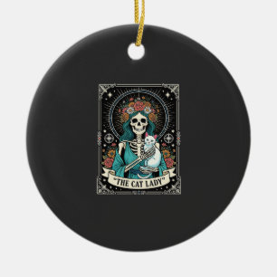 Katzen-Dame-Skelett-Tarot-Blumen-Gotisch Keramik Ornament