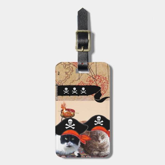 KATZEN DER PIRATE UND KARTEN DER ANTIKEN PIRATEN GEPÄCKANHÄNGER (Vorderseite vertikal)
