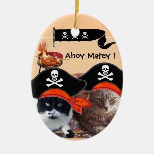 KATZEN DER PIRATE UND KARTEN DER ANTIKEN PIRATEN KERAMIKORNAMENT (Vorne)