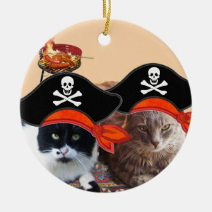 KATZEN DER PIRATE UND KARTEN DER ANTIKEN PIRATEN KERAMIKORNAMENT