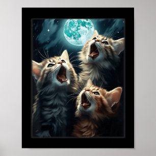 Katzen, die auf dem Mond herumhacken Funny Cat Mem Poster