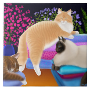 Katzen, die auf sauberer Wäscherei-Fliese Lounging Fliese