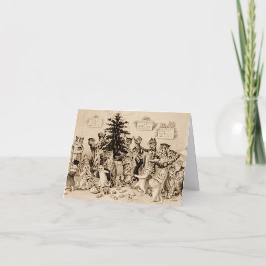 Katzen, die den Weihnachtsbaum von Louis Wain schm Dankeskarte (Vorderseite)