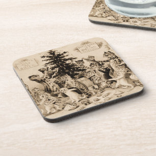 Katzen, die den Weihnachtsbaum von Louis Wain schm Getränkeuntersetzer