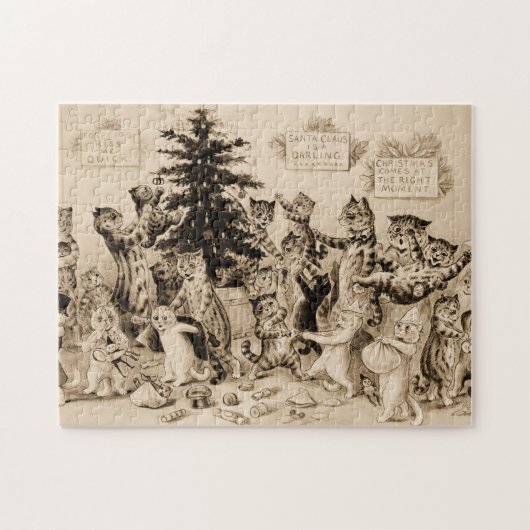 Katzen, die den Weihnachtsbaum von Louis Wain schm Puzzle (Horizontal)
