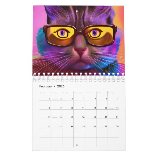 Katzen, die eine Brille AI tragen Kalender (Feb 2026)