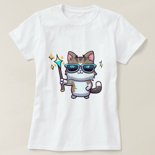 Katzen, die eine Brille tragen, die Zauberstäbe in T-Shirt (Design vorne)