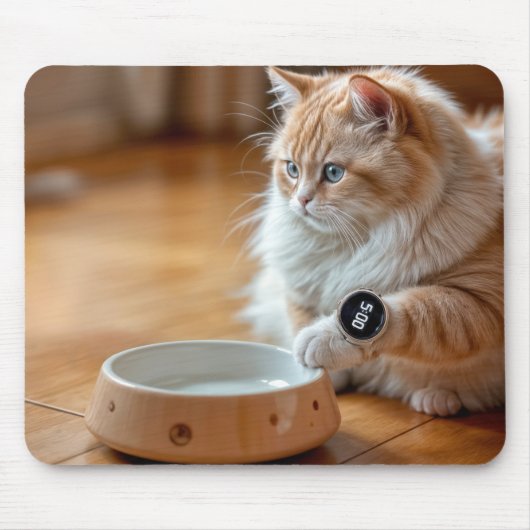 Katzen, die eine digitale Uhr mit einer Lebensmitt Mousepad (Vorne)