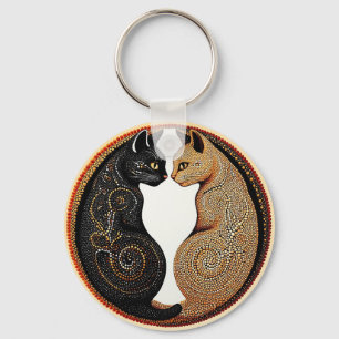 Katzen, die eine Ying-Yang-Inspiriert Zusammensetz Schlüsselanhänger