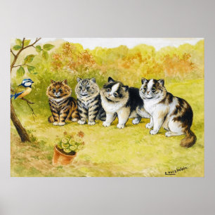 Katzen, die einen kleinen Vogel anstarren, Louis W Poster