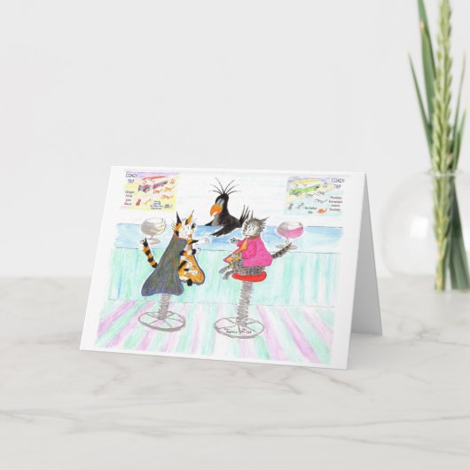 Katzen, die essen, Wein O'Clock Karte (Vorderseite)