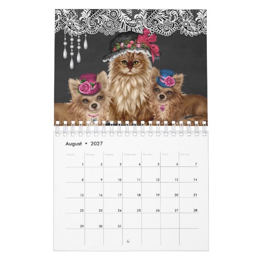 Katzen, die Hut-Kalender tragen Kalender (Aug 2027)