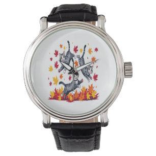 Katzen, die im Herbst spielen Armbanduhr