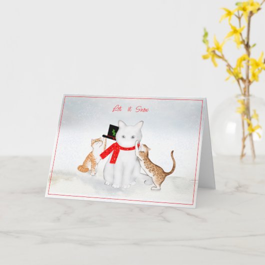 Katzen, die im Schnee Weihnachtskarte spielen Karte (Gelbe Blume)