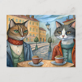 Katzen, die in einem Café zubereitet sind Feiertagspostkarte