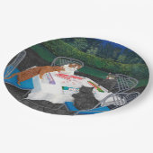 Katzen, die Mahjong-Papierplatte spielen Pappteller (Schrägansicht)