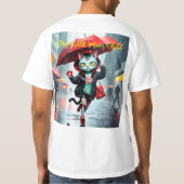 Katzen, die mit Regenschirmen im T - Shirt laufen (Rückseite)