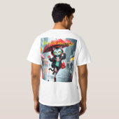 Katzen, die mit Regenschirmen im T - Shirt laufen (Schwarz voll)