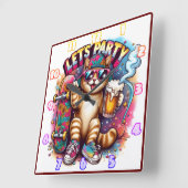 Katzen, die mit Skateboard feiern und trinken Quadratische Wanduhr (Winkel)