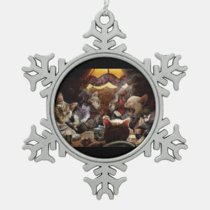 Katzen, die Poker spielen Schneeflocken Zinn-Ornament