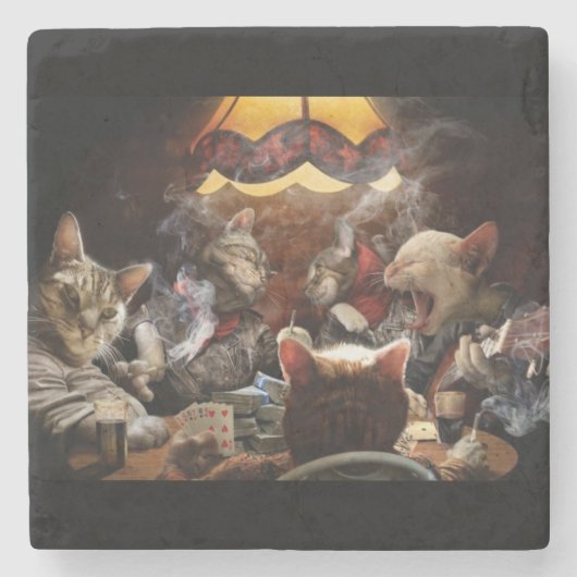 Katzen, die Poker spielen Steinuntersetzer (Vorderseite)