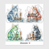 Katzen, die Schach spielen Aufkleber (Blatt)