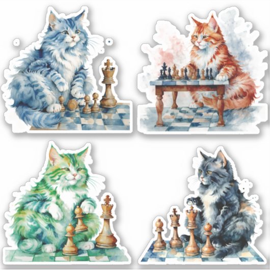 Katzen, die Schach spielen Aufkleber (Vorderseite)