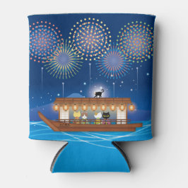 Katzen, die sich in Feuerwerken erfreuen, an Bord Dosenkühler