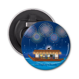 Katzen, die sich in Feuerwerken erfreuen, an Bord Flaschenöffner