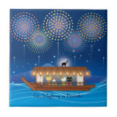 Katzen, die sich in Feuerwerken erfreuen, an Bord Fliese (Vorderseite)