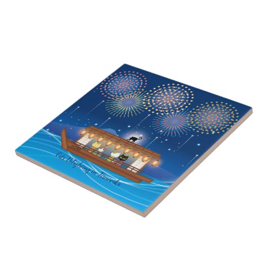 Katzen, die sich in Feuerwerken erfreuen, an Bord Fliese (Seite)