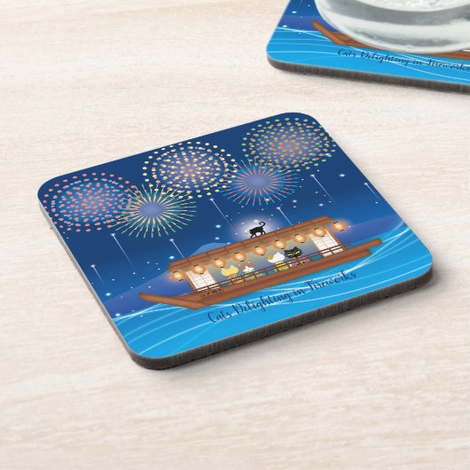 Katzen, die sich in Feuerwerken erfreuen, an Bord Getränkeuntersetzer (Linke Seite)