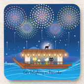 Katzen, die sich in Feuerwerken erfreuen, an Bord Getränkeuntersetzer (Vorderseite)