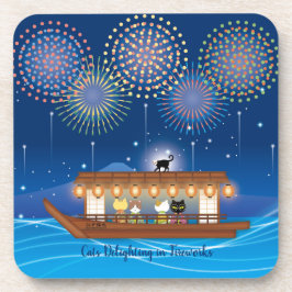 Katzen, die sich in Feuerwerken erfreuen, an Bord Getränkeuntersetzer