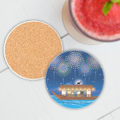 Katzen, die sich in Feuerwerken erfreuen, an Bord  Getränkeuntersetzer