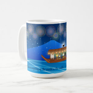 Katzen, die sich in Feuerwerken erfreuen, an Bord  Kaffeetasse