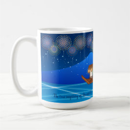 Katzen, die sich in Feuerwerken erfreuen, an Bord Kaffeetasse