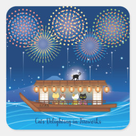 Katzen, die sich in Feuerwerken erfreuen, an Bord Quadratischer Aufkleber
