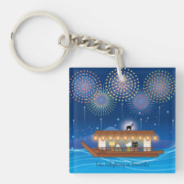 Katzen, die sich in Feuerwerken erfreuen, an Bord Schlüsselanhänger