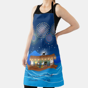 Katzen, die sich in Feuerwerken erfreuen, an Bord  Schürze