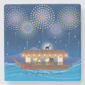 Katzen, die sich in Feuerwerken erfreuen, an Bord Steinuntersetzer (Vorderseite)