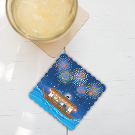 Katzen, die sich in Feuerwerken erfreuen, an Bord Untersetzer