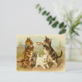 Katzen, die Vintage Illustration spielen Postkarte (Stehend Vorderseite)